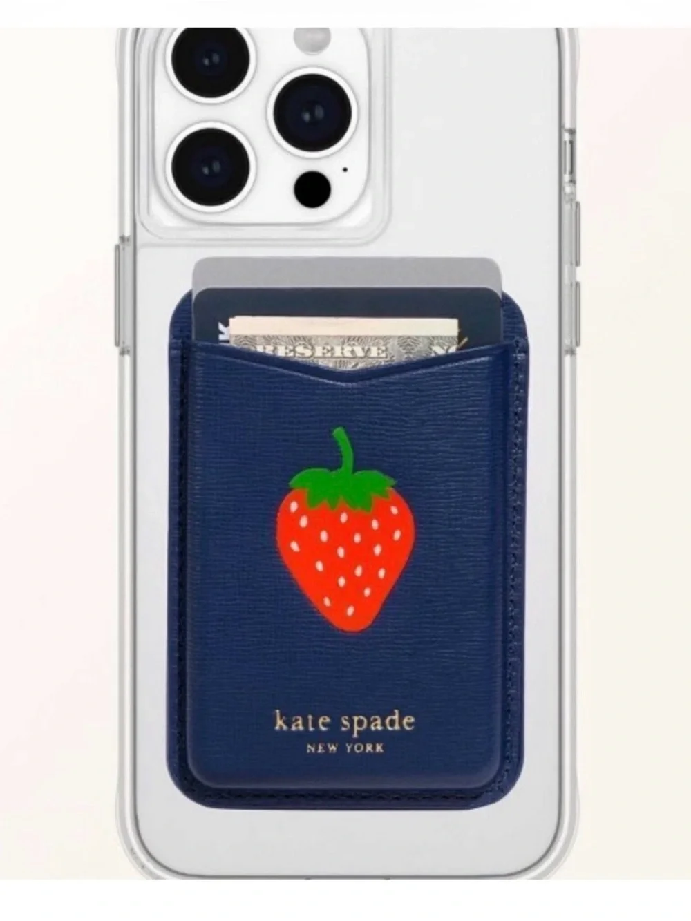 kate spade navy strawberry phone card holder